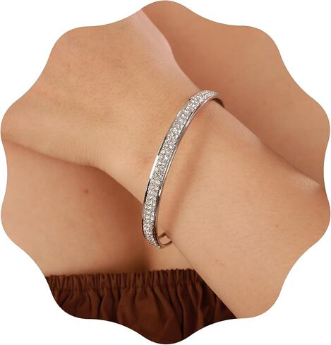 YERTTER Simple Silver Gold Punk Open Cuff Rhinestone Bangle Bracelet Crystal Bangle Bracelet Gift for Women Brides for Prom Party Wedding Dating in Saudi Arabia