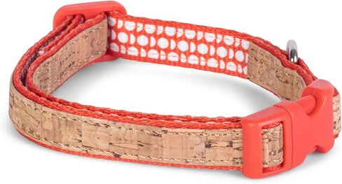 The Dodo Cork Dog Collar, Red Dodo Print, Size Small; Cork Material Collar for Dogs, Everyday Pet Apparel; Adjustable Snap Together, Pinch Release Buckle Collar in Saudi Arabia