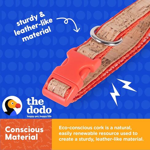 The Dodo Cork Dog Collar, Red Dodo Print, Size Small; Cork Material Collar for Dogs, Everyday Pet Apparel; Adjustable Snap Together, Pinch Release Buckle Collar in Saudi Arabia