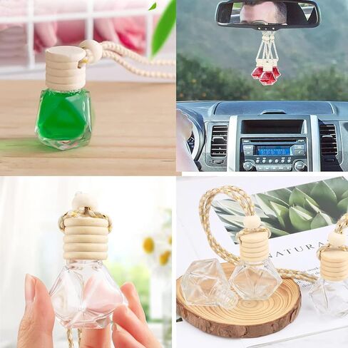 Car Air Freshener Perfume Bottle: 27pieces Car Air Freshener Perfume Pendant with Hanging String & Wooden Cap, Refillable Car Essential Oil Diffuser with 5 Accessories for Car Perfume Pendant Ornament in Kuwait