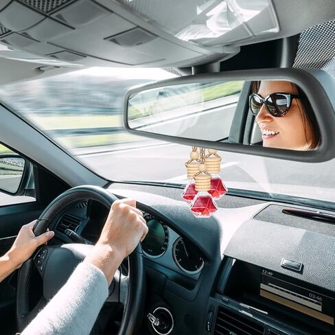 Car Air Freshener Perfume Bottle: 27pieces Car Air Freshener Perfume Pendant with Hanging String & Wooden Cap, Refillable Car Essential Oil Diffuser with 5 Accessories for Car Perfume Pendant Ornament in Kuwait