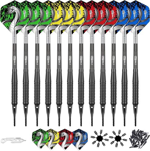 CyeeLife 12 قطعة من السهام ذات الأطراف الناعمة، مجموعات رمي ​​السهام ذات الأطراف البلاستيكية الاحترافية 18 جرامًا مع 13 قطعة من أعمدة الكمبيوتر الشفافة و100 طرف إضافي للسهام و16 قطعة من الرحلات الجوية و2 قطعة من واقيات الطيران ومفتاح الربط للوحة رمي السها in Kuwait