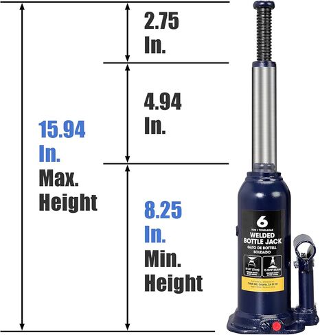 TCE 2 Ton (4,000 LBs) Capacity Hydraulic Welded Bottle Jack, AT90203BU , Blue in Saudi Arabia