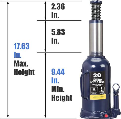 TCE 2 Ton (4,000 LBs) Capacity Hydraulic Welded Bottle Jack, AT90203BU , Blue in Saudi Arabia
