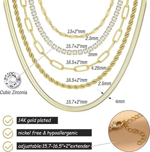 ORAZIO قلادات بطبقات ذهبية للنساء 14 قيراط مطلية بالذهب قلادة متعرجة أنيقة على شكل ثعبان ورقي سلسلة طبقات قلادات ذهبية قلادة مجموعة مجوهرات in Kuwait