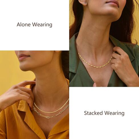 ORAZIO قلادات بطبقات ذهبية للنساء 14 قيراط مطلية بالذهب قلادة متعرجة أنيقة على شكل ثعبان ورقي سلسلة طبقات قلادات ذهبية قلادة مجموعة مجوهرات in Kuwait