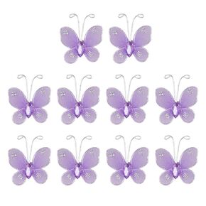Artibetter 50PCS Wired Mesh Butterfly Glitter Gem Butterfly Craft Decor(Lavender)