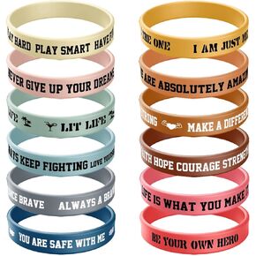 12 Pcs Inspirational Rubber Bracelet Motivational Quote Silicone Bracelets Colored Inspirational Wristbands Stretch Unisex Wristbands for Women Men Teen Gifts (Fresh)