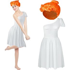 Halloween Women Caveman Costume Set Woman White Dress Orange Wig for Couple Family Stone Period Theme Party Cosplay