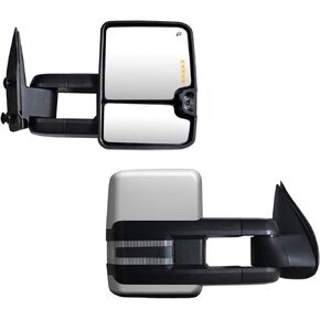 Towing Mirrors Chrome Cap fit for Chevy Silverado Suburban Tahoe GMC Serria Yukon 2003 2004 2005 2006 Power Heated side mirror w/Turn Signals Lights, Clearance Lamp, Running Light (Set of 2)