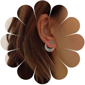 Bohemia Cz Star Crescent Earrings Moon Star Ear Jacket Earrings Gold Crystal Moon Dangle Earrings Half Moon Front Back Earrings Jewelry for Women and Girls