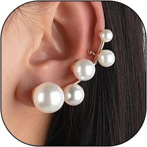 Gold Pearl Ear Crawler Climber Ear Cuff Earrings for Women Teen Girls,Trendy Exquisite Elf Clip on Earrings Prom Party Jewelry Gift