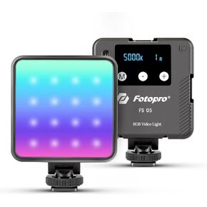 Fotopro RGB Video Lights Cold Shoe 2500-9000K Dimmable 2000mAh Rechargeable Full Color Portable Fill Light for YouTube Photography Vlog Game Black
