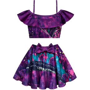 بدلة استحمام للفتيات من أحفاد، طقم بيكيني مكون من قطعتين من ملابس السباحة للأميرة اللطيفة (8-9 سنوات، أرجواني) in Kuwait