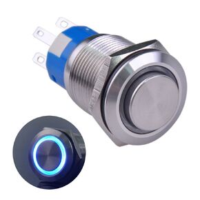 Ulincos® Latching Push Button Switch U19C2 1NO1NC SPDT ON/Off Silver Stainless Steel Shell with Blue LED Ring Suitable for 19mm 3/4" Mounting Hole (Blue)
