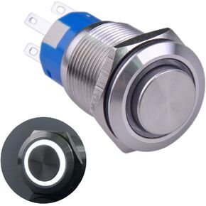 Ulincos® مفتاح ضغط على زر U19C2 1NO1NC SPDT تشغيل/إيقاف غلاف فضي من الفولاذ المقاوم للصدأ مع حلقة LED زرقاء مناسبة لفتحة تركيب 19 مم 3/4 بوصة (أزرق) in Kuwait