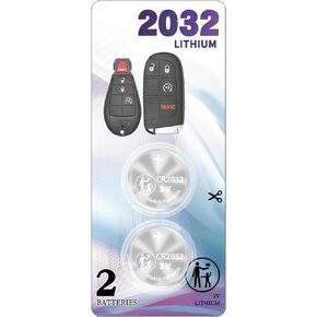 (2 Pack) CR2032 Smart Remote Key FOB Battery OEM Replacement for Jeep Dodge Chrysler Key fob fits 2008-2022 Case Shell 300 Challenger Durango Dart Grand Caravan Journey RAM Cherokee Routan Town