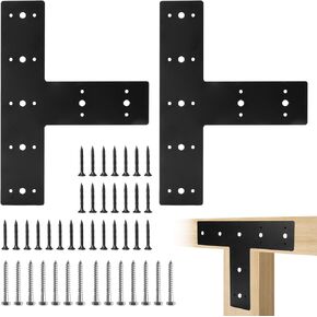 2Pcs T Shape Steel Flat Bracket, 14" X 10" Heavy Duty Mending Plate, T Flat Repair Tie Plate, Connecting Brackets, Repair Joining Fixing Brace with 2 Sets of Screws