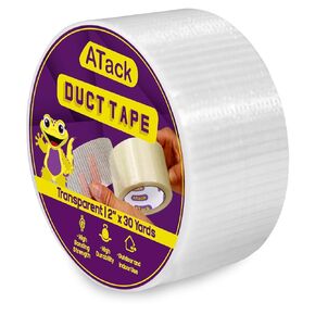 ATack Duct Tape Transparent, Fiberglass Reinforced, 2 Inch x 30 Yards, Waterproof Strapping Filament Duct Packing Tape for Shipping and Packing | Bi-Directional Extreme Shipping Strapping Tape