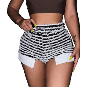 Sexyshine Women's High Waist Leopard Stripe Print Stacked Sweatpants Fuzzy Knit Fluffy Y2K Workout Active Joggers Leggings