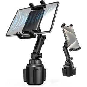 Cup Holder Tablet Mount for Car, 360° Adjustable iPad Cup Holder Mount, Cup Holder Tablet Holder for Truck, Compatible with iPad Pro Air Mini, Galaxy Tabs, 4.7-12.9" Tablet & Phone