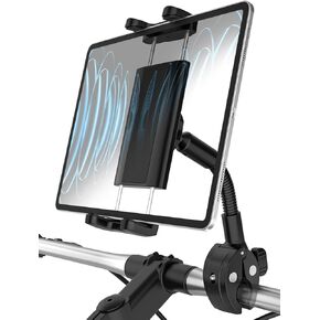 Bike Tablet Holder with Gooseneck, Motorcycle Handlebar Tablet Mount, Adjustable Arm Bicycle Tablet Phone Holder for iPad 10.9" Pro, Air, Mini, Galaxy Tabs, 4.7-12.9" Tablet & Phone