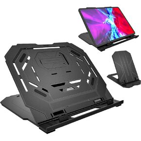 MoKo Drawing Tablet Stand, Laptop Lifter Stand Foldable Desk Stand for Tablet 10 Angles Adjustable with a Built-in Cell phone Stand,Fit MacBook Pro 14"/16",iPad 9,iPad 10th,iPad Pro 11/12.9 2022,Black