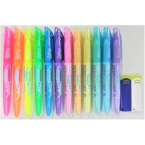 Pilot Frixion Highlighters 12 Colors & New FriXion Erasers 2 Colors Set with Original Vinyl Pen Case