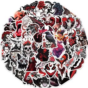 50Pcs Horror Skeleton Stickers Pack for Teens and Adults, Red Skull and The Maiden Stickers for Laptop, Water Bottle, Suitcase, Bicycle, Notebooks, Scrapbooking, Vintage Waterproof Vinyl Decals