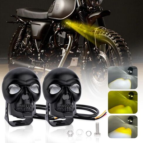 1797 Skull Motorcycle LED Pod Lights Fog Amber White Auxiliary Lighting Skeleton Goth Spot Light Fit Truck Pickup ATV UTV Off-Road Golf Cart 12V 48V 38W 3000LM in Kuwait