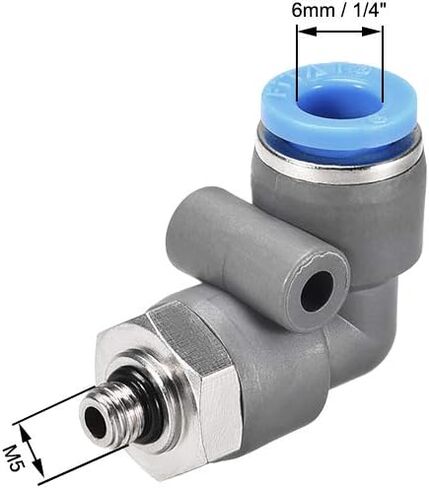 uxcell Elbow Push to Connect Air Fittings 6mm Tube OD x M5 Male Thread Pneumatic Quick Release Connectors Grey 5Pcs in Saudi Arabia