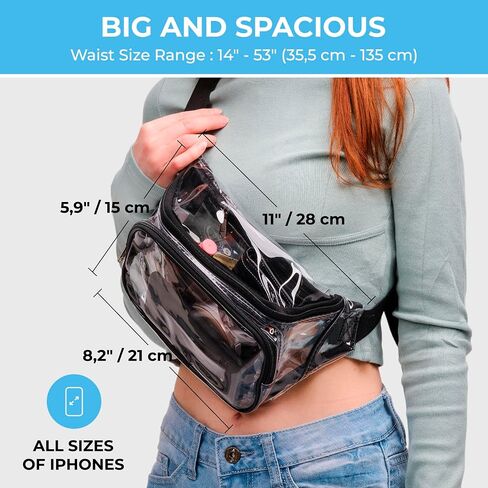 Clear Fanny Pack Stadium Approved - 4 Zip Pockets - XL Size Friendly - Clear Belt Bag or Clear Crossbody Bag Adjustable Waist Strap - Clear Bag Stadium Approved - 11’x5.9’x3.6 in Saudi Arabia