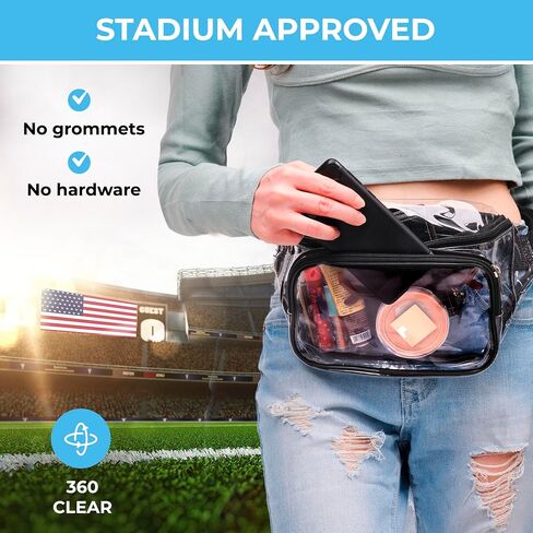 Clear Fanny Pack Stadium Approved - 4 Zip Pockets - XL Size Friendly - Clear Belt Bag or Clear Crossbody Bag Adjustable Waist Strap - Clear Bag Stadium Approved - 11’x5.9’x3.6 in Saudi Arabia