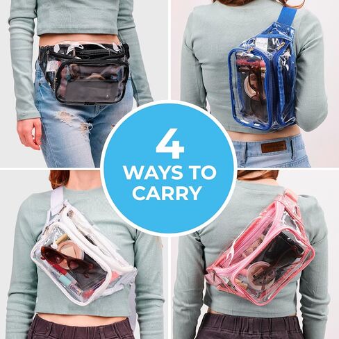 Clear Fanny Pack Stadium Approved - 4 Zip Pockets - XL Size Friendly - Clear Belt Bag or Clear Crossbody Bag Adjustable Waist Strap - Clear Bag Stadium Approved - 11’x5.9’x3.6 in Saudi Arabia