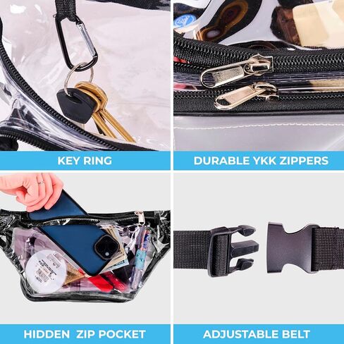 Clear Fanny Pack Stadium Approved - 4 Zip Pockets - XL Size Friendly - Clear Belt Bag or Clear Crossbody Bag Adjustable Waist Strap - Clear Bag Stadium Approved - 11’x5.9’x3.6 in Saudi Arabia