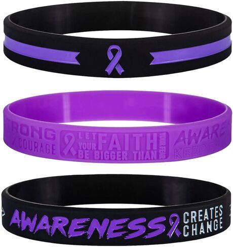 أساور سيليكون تحفيزية للتوعية بشريط أرجواني من Sainstone مع مقولة ملهمة - الإيمان، القوي، الوعي، هدايا أساور المعصم الملونة للسرطان للرجال والنساء والناجين والممرضات in Kuwait