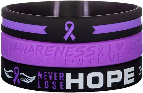 أساور سيليكون تحفيزية للتوعية بشريط أرجواني من Sainstone مع مقولة ملهمة - الإيمان، القوي، الوعي، هدايا أساور المعصم الملونة للسرطان للرجال والنساء والناجين والممرضات in Kuwait