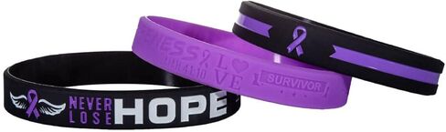 أساور سيليكون تحفيزية للتوعية بشريط أرجواني من Sainstone مع مقولة ملهمة - الإيمان، القوي، الوعي، هدايا أساور المعصم الملونة للسرطان للرجال والنساء والناجين والممرضات in Kuwait