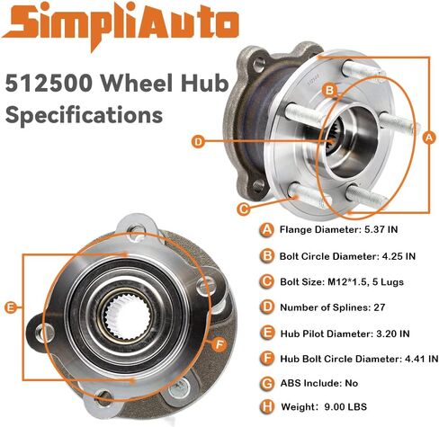 512500 Rear Wheel Bearing and Hub Assembly Replacement Compatible with 2013-2018 Ford Escape, 2015-2019 Lincoln MKC, AWD 5Lugs in Saudi Arabia
