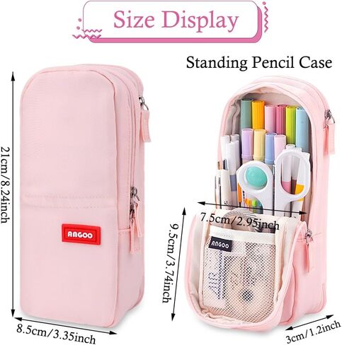 iSuperb Standing Pencil Case 2 Compartments Pencil Pouch Large Capacity Pen Bag Phone Holder Mobile Phone Bracket Stationery Pouch for Women (Light Pink) in Saudi Arabia