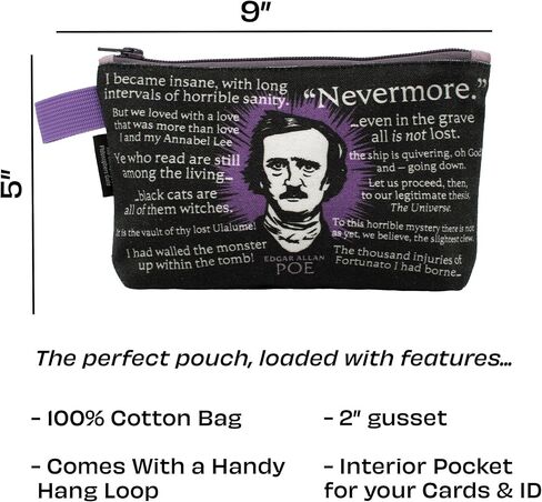 The Unemployed Philosophers Guild Edgar Allan Poe Bag - 9" Canvas Zipper Gothic Themed Pouch for Pencils, Tools, Cosmetics, Toiletries, and More in Saudi Arabia