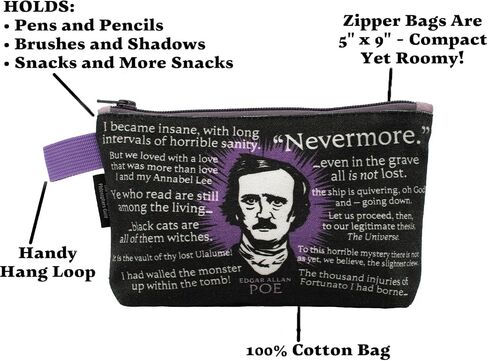 The Unemployed Philosophers Guild Edgar Allan Poe Bag - 9" Canvas Zipper Gothic Themed Pouch for Pencils, Tools, Cosmetics, Toiletries, and More in Saudi Arabia