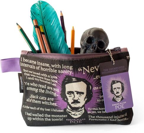 The Unemployed Philosophers Guild Edgar Allan Poe Bag - 9" Canvas Zipper Gothic Themed Pouch for Pencils, Tools, Cosmetics, Toiletries, and More in Saudi Arabia