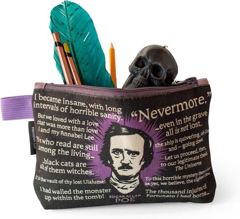 The Unemployed Philosophers Guild Edgar Allan Poe Bag - 9" Canvas Zipper Gothic Themed Pouch for Pencils, Tools, Cosmetics, Toiletries, and More in Saudi Arabia