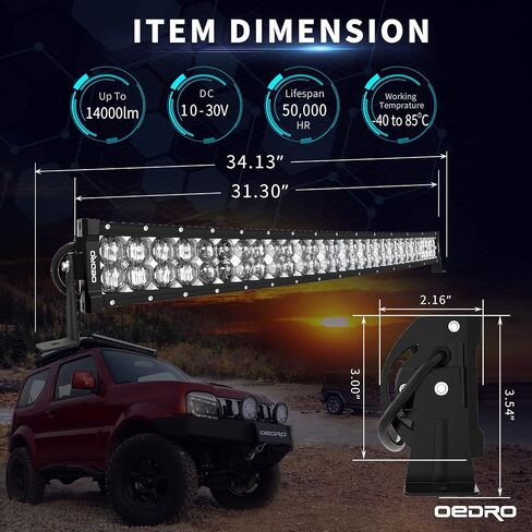 OEDRO LED Light Bar 16 بوصة 175W 19250LM مجموعة مصابيح LED مطورة للفيضانات مع 9.85ft تسخير الأسلاك، IP68 مصباح القيادة على الطرق الوعرة مناسب لقارب الالتقاط Jeep SUV 4WD 4X4 ATV UTV Truck Tractor in Kuwait