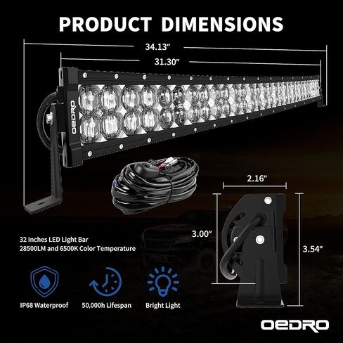 OEDRO LED Light Bar 16 بوصة 175W 19250LM مجموعة مصابيح LED مطورة للفيضانات مع 9.85ft تسخير الأسلاك، IP68 مصباح القيادة على الطرق الوعرة مناسب لقارب الالتقاط Jeep SUV 4WD 4X4 ATV UTV Truck Tractor in Kuwait