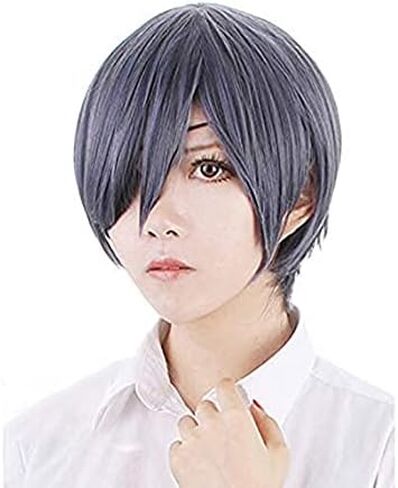 شعر مستعار Ciel Phantomhive، شعر مستعار أسود بتلر مزيج اللون قصير مستقيم شعر مستعار Ciel + غطاء شعر مستعار + رقعة عين سوداء in Kuwait