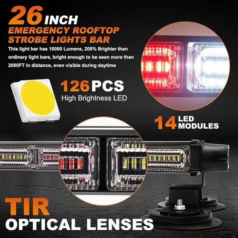ASPL 26 بوصة 126 LED على السطح أضواء ستروب للطوارئ شريط مزدوج الجانب وامض تحذير للسلامة مستشار المرور شريط ضوء خطر محراث الثلج للشاحنات والمركبات وسحب البناء (العنبر/الأبيض) in Kuwait