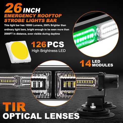 ASPL 26 بوصة 126 LED على السطح أضواء ستروب للطوارئ شريط مزدوج الجانب وامض تحذير للسلامة مستشار المرور شريط ضوء خطر محراث الثلج للشاحنات والمركبات وسحب البناء (العنبر/الأبيض) in Kuwait