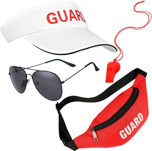 4 Pcs Guard Costume Set Include White Printed Hat Fanny Pack Whistle and Sunglasses for Adults Beach Dress Up in Saudi Arabia